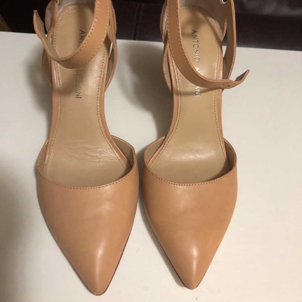 Antonio Melani Nude Pointed Toe Ankle Strap Heels
